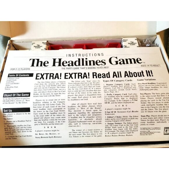 The Headlines Game 1989 Vintage Bicycle Games Party Fun Board Game Funny - Picture 5 of 11